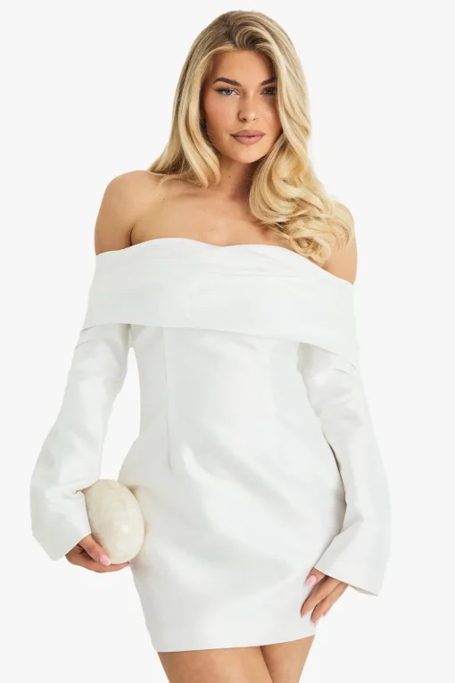 Dresses^Nasty Gal Satin Structured Bardot Mini Dress |