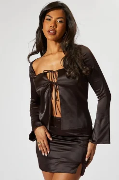 Two Piece Sets|Two Piece Sets^Nasty Gal Satin Tie Front Top & Skirt Co-ord |