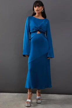 Dresses^Nasty Gal Satin Twist Front Bias Midi Dress |