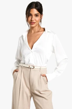Tops^Nasty Gal Satin V-neck Button Up Shirt |
