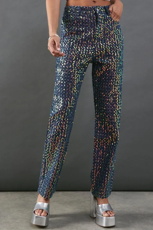 Sequin Outfits|Jeans^Nasty Gal Sequin Straight Leg Denim Jeans |