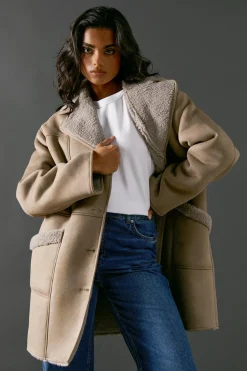 Jackets|Coats^Nasty Gal Shearling Bonded Coat |