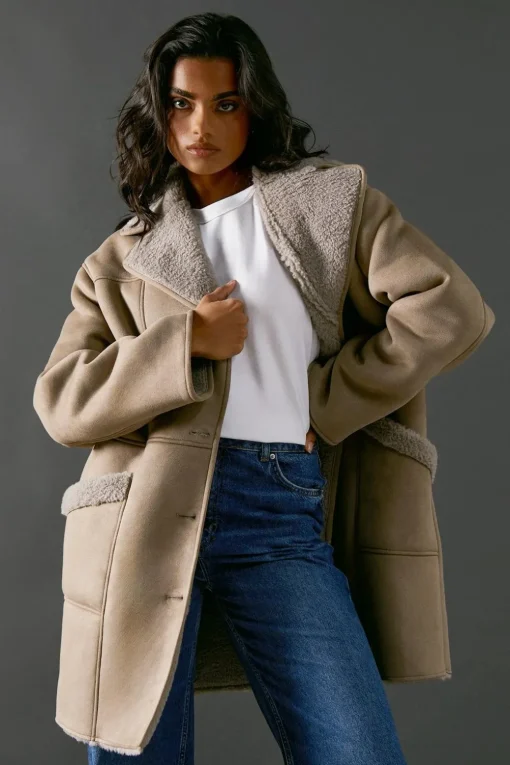 Jackets|Coats^Nasty Gal Shearling Bonded Coat |