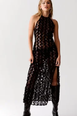 Sequin Outfits|Party Outfits^Nasty Gal Sheer Zigzag Sequin Open Back Maxi Dress |
