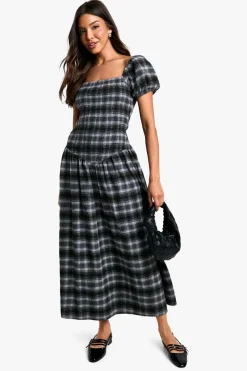 Dresses^Nasty Gal Shirred Check Midaxi Dress |