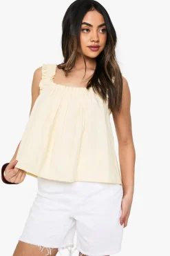 Cami Tops|Tops^Nasty Gal Shirred Strap Cotton Poplin Cami Top |