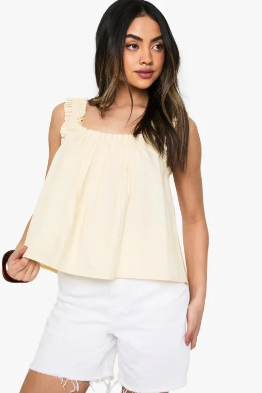 Cami Tops|Tops^Nasty Gal Shirred Strap Cotton Poplin Cami Top |