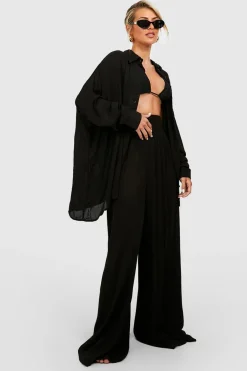 Vacation Shop^Nasty Gal Shirred Waist Woven Wide Leg Beach Trousers |