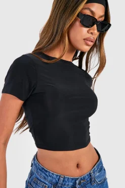 Tops^Nasty Gal Slinky Basic Short Sleeve Crop Top |