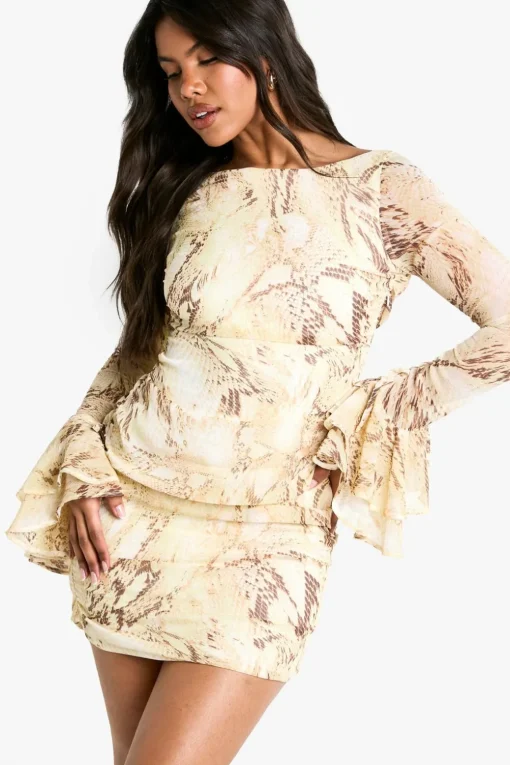 Animal Print|Dresses^Nasty Gal Snake Chiffon Ruffle Mini Dress |