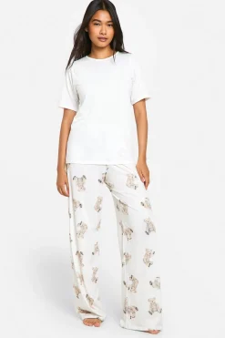 Sleepwear^Nasty Gal Soft Touch Bear Print Button Detail Short Sleeve T-Shirt & Trousers Pyjama Set |