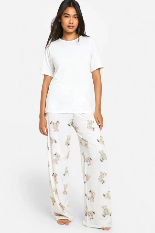 Sleepwear^Nasty Gal Soft Touch Bear Print Button Detail Short Sleeve T-Shirt & Trousers Pyjama Set |