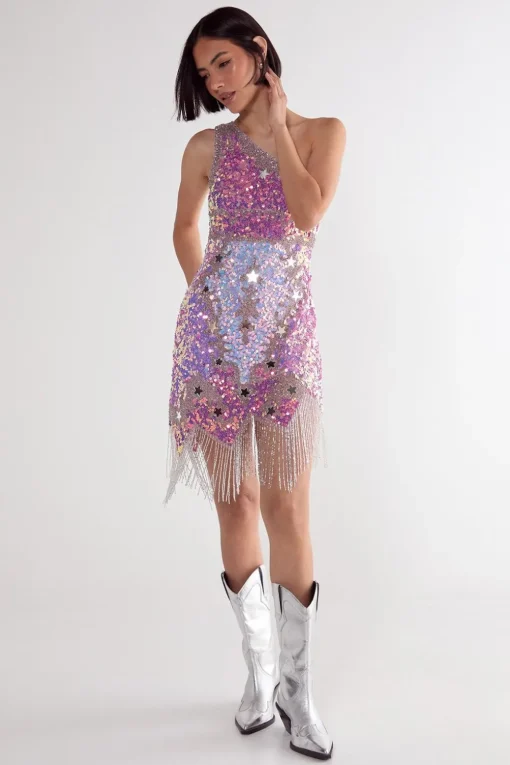Sequin Outfits|Mini Dresses^Nasty Gal Star Sequin Tassel One Shoulder Mini Dress |