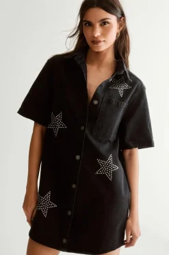 Dresses^Nasty Gal Star Studded Denim Shirt Dress |