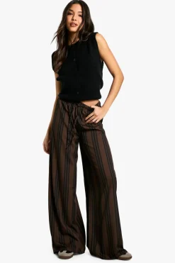 Stripes|Pants^Nasty Gal Stripe Drawstring Waist Wide Leg Trousers |