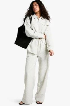 Stripes|Pants^Nasty Gal Striped Peached Drawstring Waist Wide Leg Trouser |
