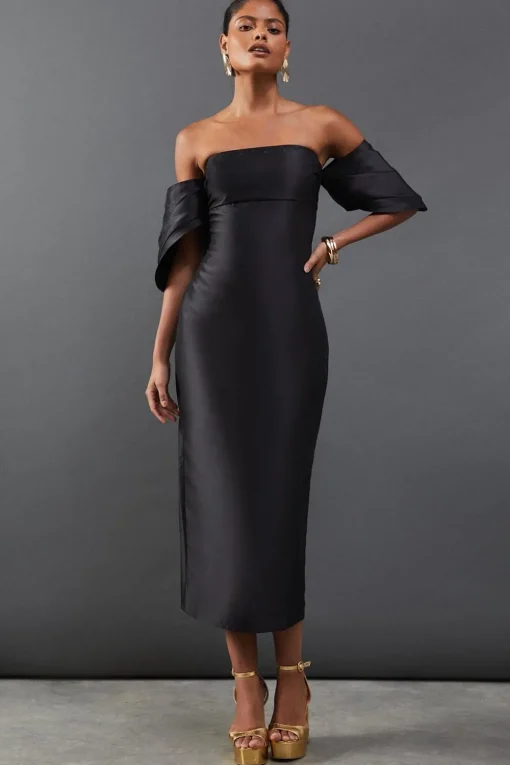 Dresses^Nasty Gal Structured Puff Sleeve Bardot Midi Dress |