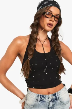 Tank Tops|Tank Tops^Nasty Gal Stud Detail Halterneck Top |