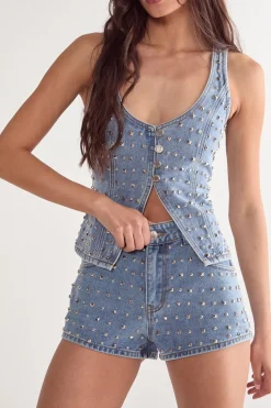 Shorts|Shorts^Nasty Gal Studded Denim Shorts |