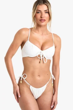 Bikinis|Swimwear^Nasty Gal Sunshine Charm Trim Ruched Tie Side Bikini Bottoms |