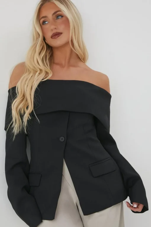 Blazers|Blazers^Nasty Gal Tailored Bardot Fitted Blazer Top |
