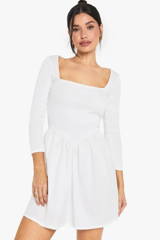 Dresses^Nasty Gal Tall Jersey Rib Cotton Mix Long Sleeve Mini Dress |