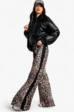 Animal Print|Stripes^Nasty Gal Tall Side Stripe Leopard Drawstring Wide Leg Trousers |