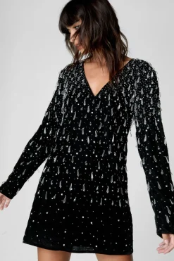 Bachelorette Party Outfits|Party Outfits^Nasty Gal Tear Drop Embellished Velvet Plunge Dress |