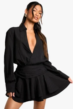 Dresses^Nasty Gal Textured Ruched Frill Skirt Mini Dress |