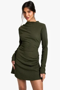 Dresses^Nasty Gal Textured Ruched Skater Mini Dress |