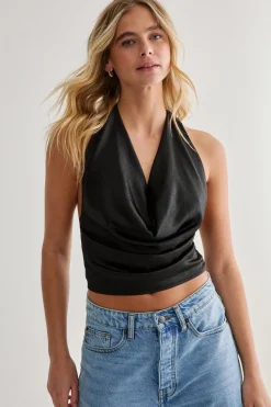 Cami Tops|Tops^Nasty Gal Textured Satin Halter Neck Cowl Tie Back Top |