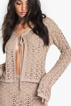 Crochet|Knitwear^Nasty Gal Tie Detail Crochet Cardigan |
