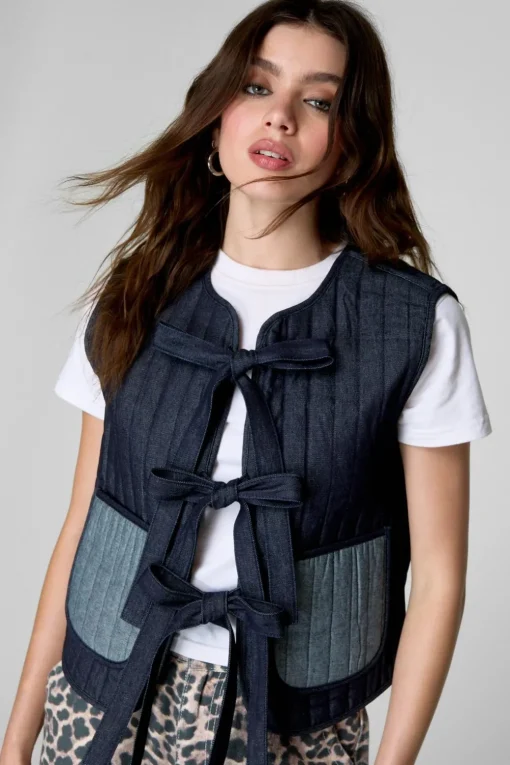 Bow Front Tops|Tops^Nasty Gal Tie Front Denim Gilet |