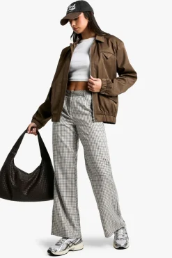 Pants^Nasty Gal Tonal Contrast Check Straight Leg Trousers |