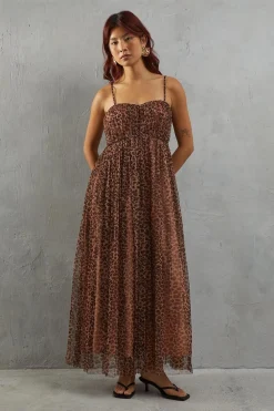 Animal Print|Dresses^Nasty Gal Tulle Animal Print Strappy Bandeau Maxi Dress |