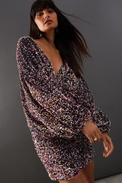 Sequin Outfits|Dresses^Nasty Gal Velvet Sequin Plunge Neck Batwing Mini Dress |