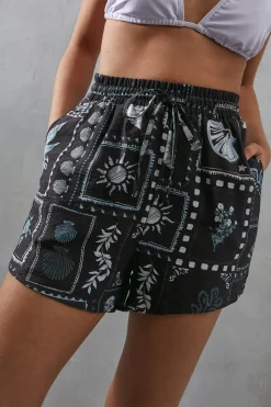 Shorts|Shorts^Nasty Gal Viscose Postcard Print Nylon Drawstring Waist Short |