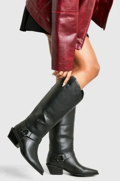 Cowgirl^Nasty Gal Wide Fit Western Style Harness Detail Knee High Boots |