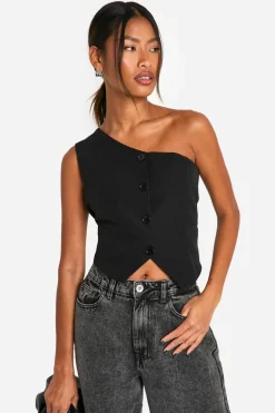 Tops^Nasty Gal Woven One Shoulder Tailored Waistcoat |