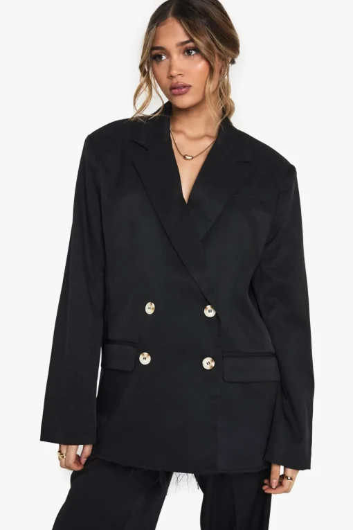 Blazers|Blazers^Nasty Gal Woven Tailored Frayed Hem Blazer |