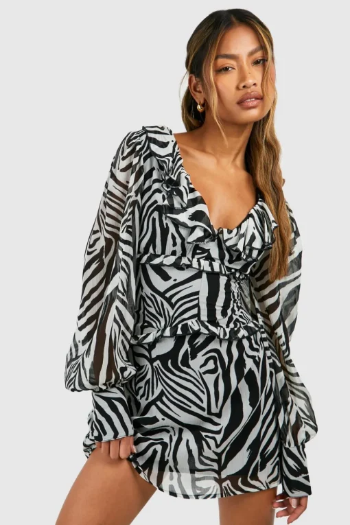 Animal Print|Dresses^Nasty Gal Zebra Chiffon Ruffle Skater Dress |