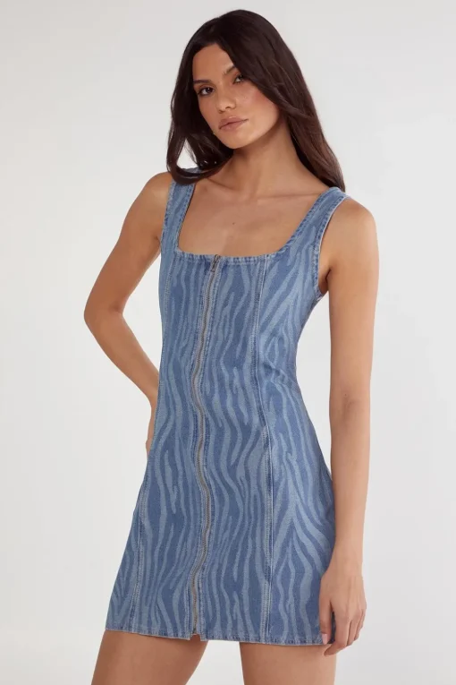 Animal Print|Mini Dresses^Nasty Gal Zebra Denim Corset Mini Dress |