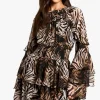 Animal Print^Nasty Gal Zebra Printed Chiffon Long Sleeve Ruffle Mini Dress |