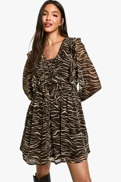Animal Print|Dresses^Nasty Gal Zebra Ruffle Smock Dress |